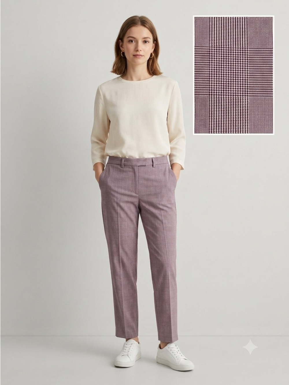 Burgundy Micro Check Flat Front Cotton Straight Leg Crop Pants - Small/6 🇮🇹